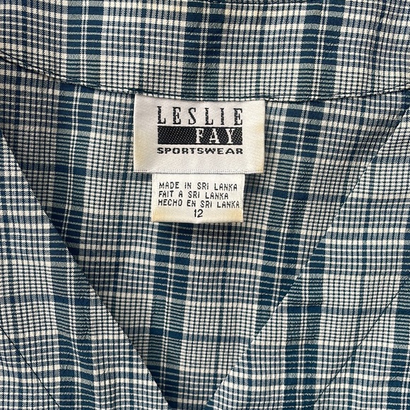 Leslie Fay Vintage Plaid Button Down Skirt Set Blue 12 - Picture 3 of 9